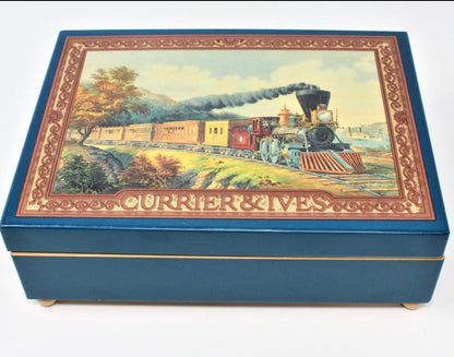 Box, Jewelry Box, Musical, Enesco, Currier & Ives Train, Plays "Swan Lake", Vintage