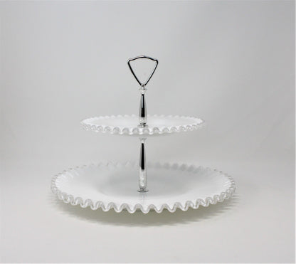 Tidbit Tray: Fenton Silver Crest 7294, Two-Tier Milk Glass, USA, Vintage 1942, SOLD