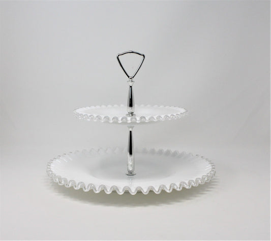 Tidbit Tray: Fenton Silver Crest 7294, Two-Tier Milk Glass, USA, Vintage 1942, SOLD