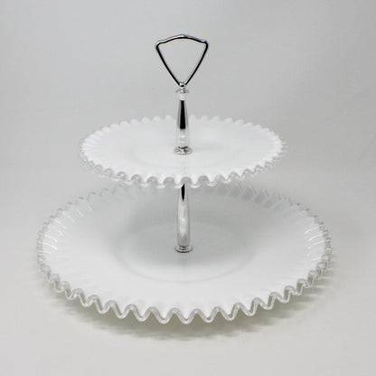 Tidbit Tray: Fenton Silver Crest 7294, Two-Tier Milk Glass, USA, Vintage 1942, SOLD