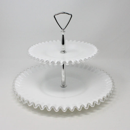 Tidbit Tray: Fenton Silver Crest 7294, Two-Tier Milk Glass, USA, Vintage 1942, SOLD
