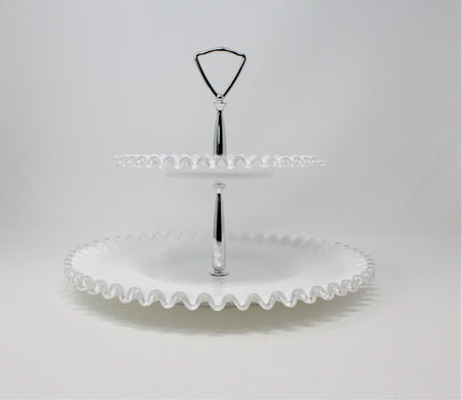 Tidbit Tray: Fenton Silver Crest 7294, Two-Tier Milk Glass, USA, Vintage 1942, SOLD