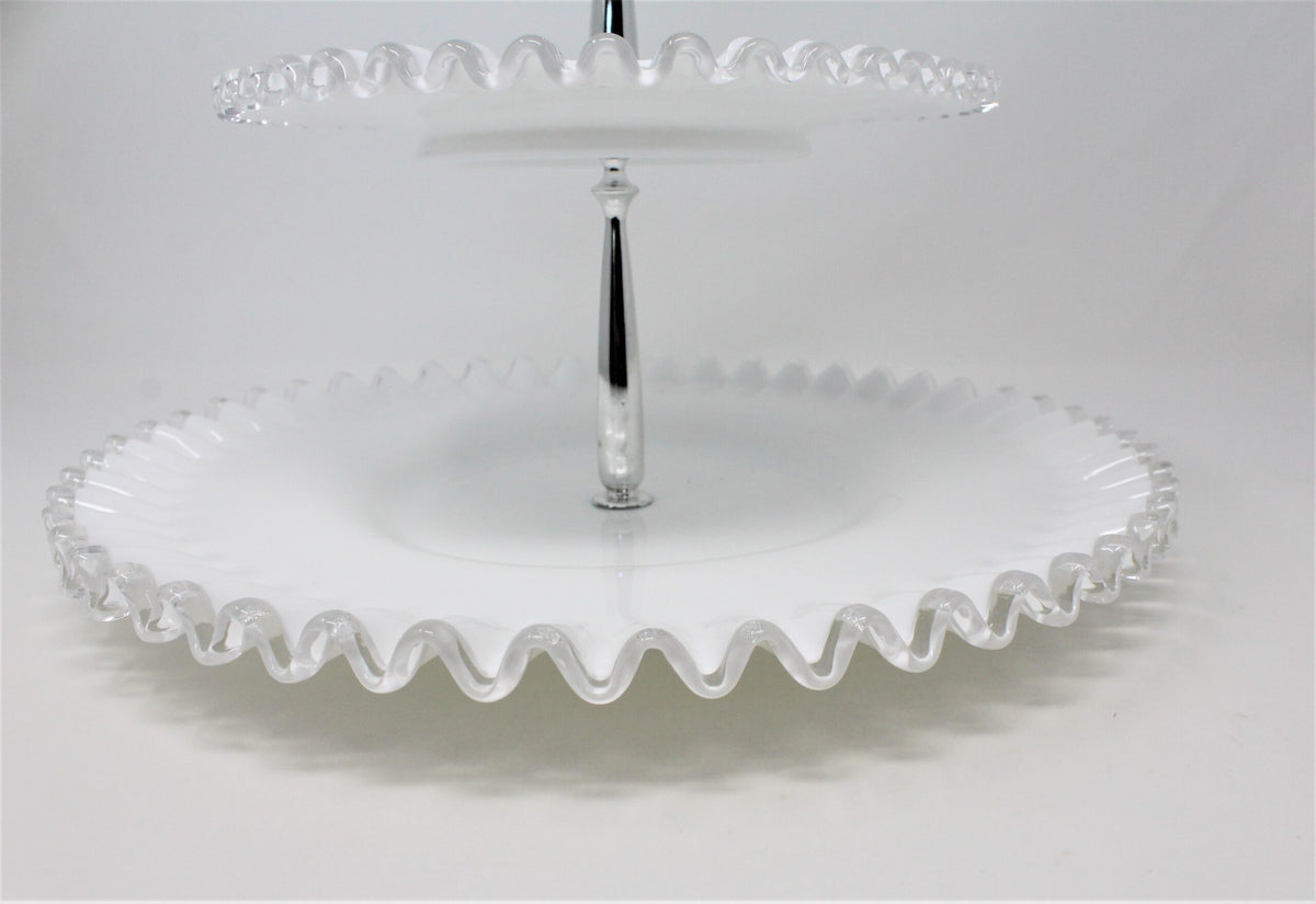 Tidbit Tray: Fenton Silver Crest 7294, Two-Tier Milk Glass, USA, Vintage 1942, SOLD