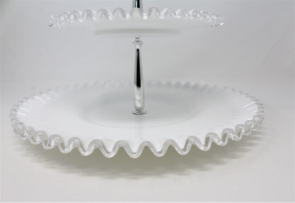 Tidbit Tray: Fenton Silver Crest 7294, Two-Tier Milk Glass, USA, Vintage 1942, SOLD