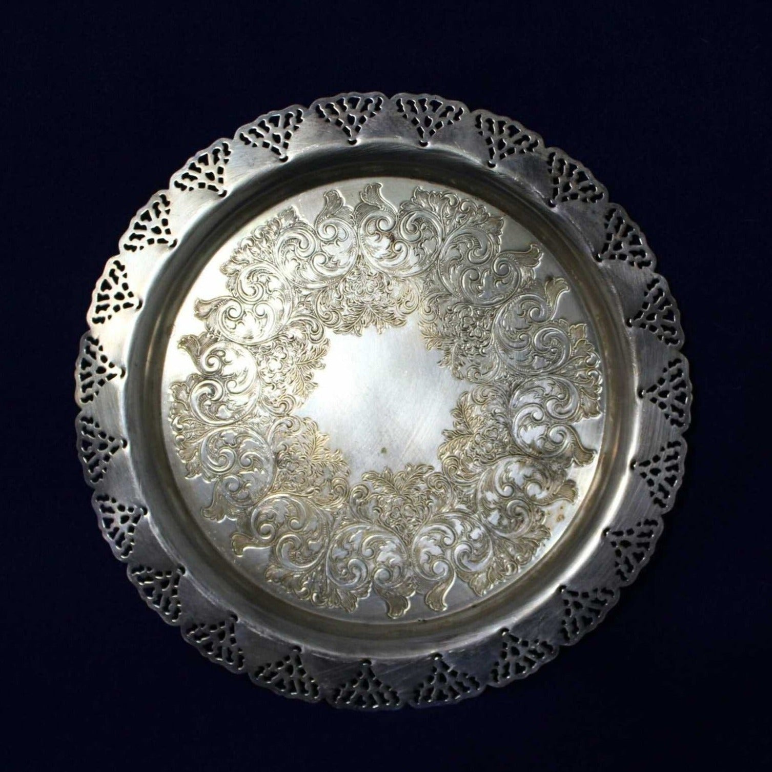 Tray, Oneida/ Home Decorators, Silverplate, Reticulated, Round 12
