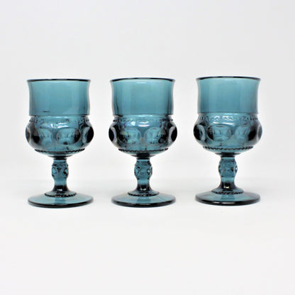Water Goblets, Tiffin, King's Crown (Thumbprint) Blue, Set of 3, Vintage, SOLD
