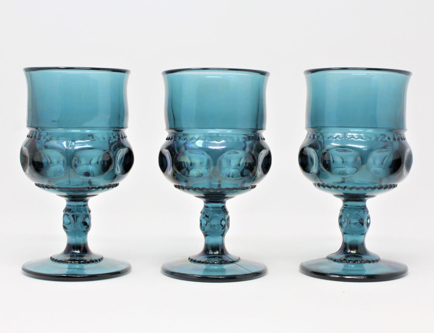 Water Goblets, Tiffin, King's Crown (Thumbprint) Blue, Set of 3, Vintage, SOLD