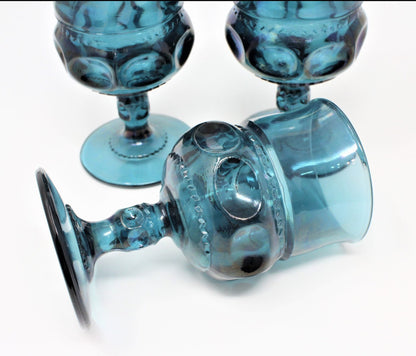 Water Goblets, Tiffin, King's Crown (Thumbprint) Blue, Set of 3, Vintage, SOLD