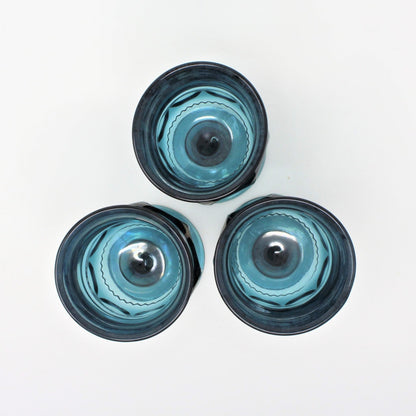 Water Goblets, Tiffin, King's Crown (Thumbprint) Blue, Set of 3, Vintage, SOLD