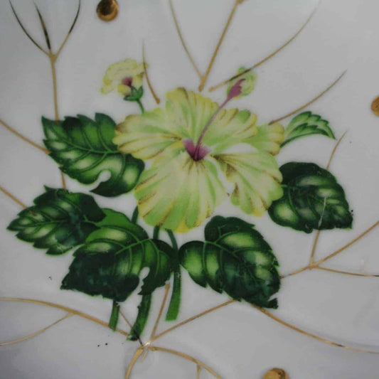 Trinket Dish, NASCO, Leaf Shaped White Hibiscus, Vintage