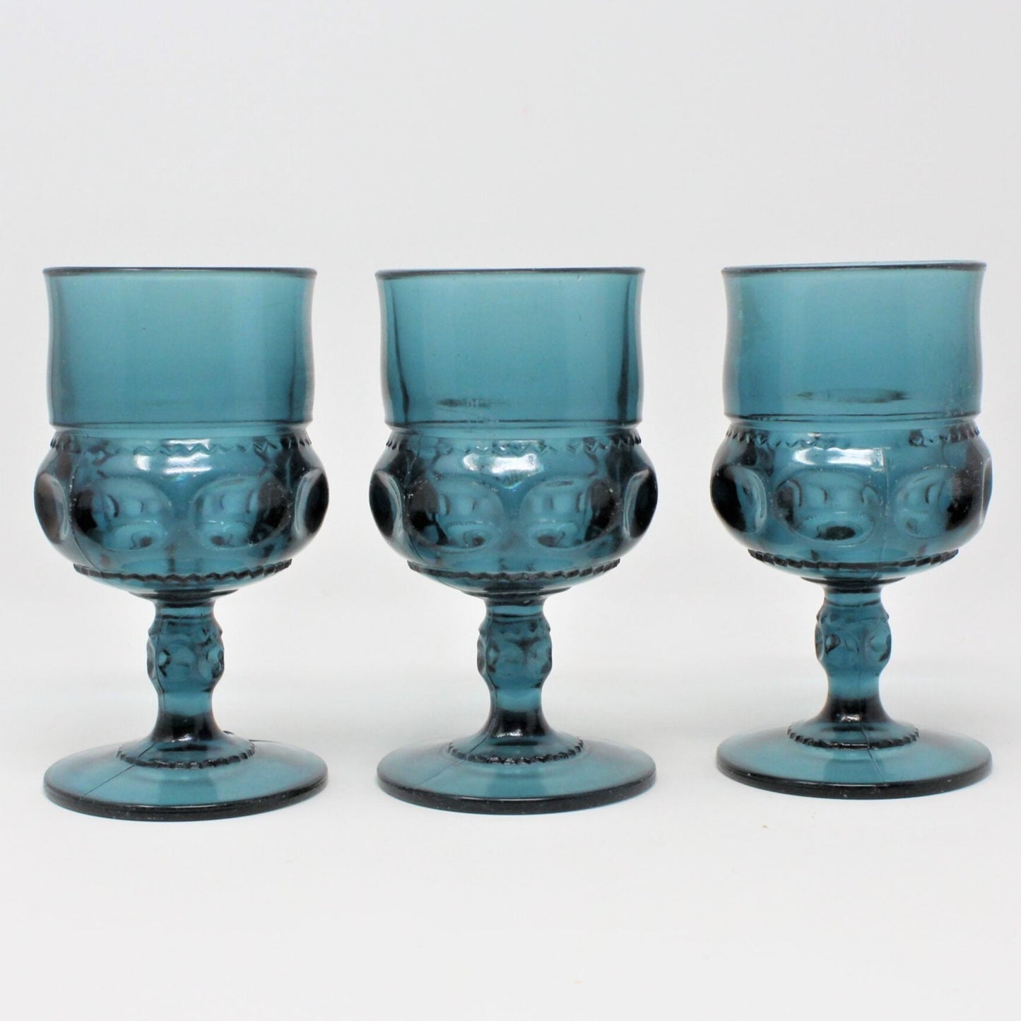 Water Goblets, Tiffin, King's Crown Blue, Set of 3, Vintage (Issues)