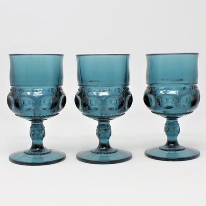 Water Goblets, Tiffin, King's Crown Blue, Set of 3, Vintage (Issues)