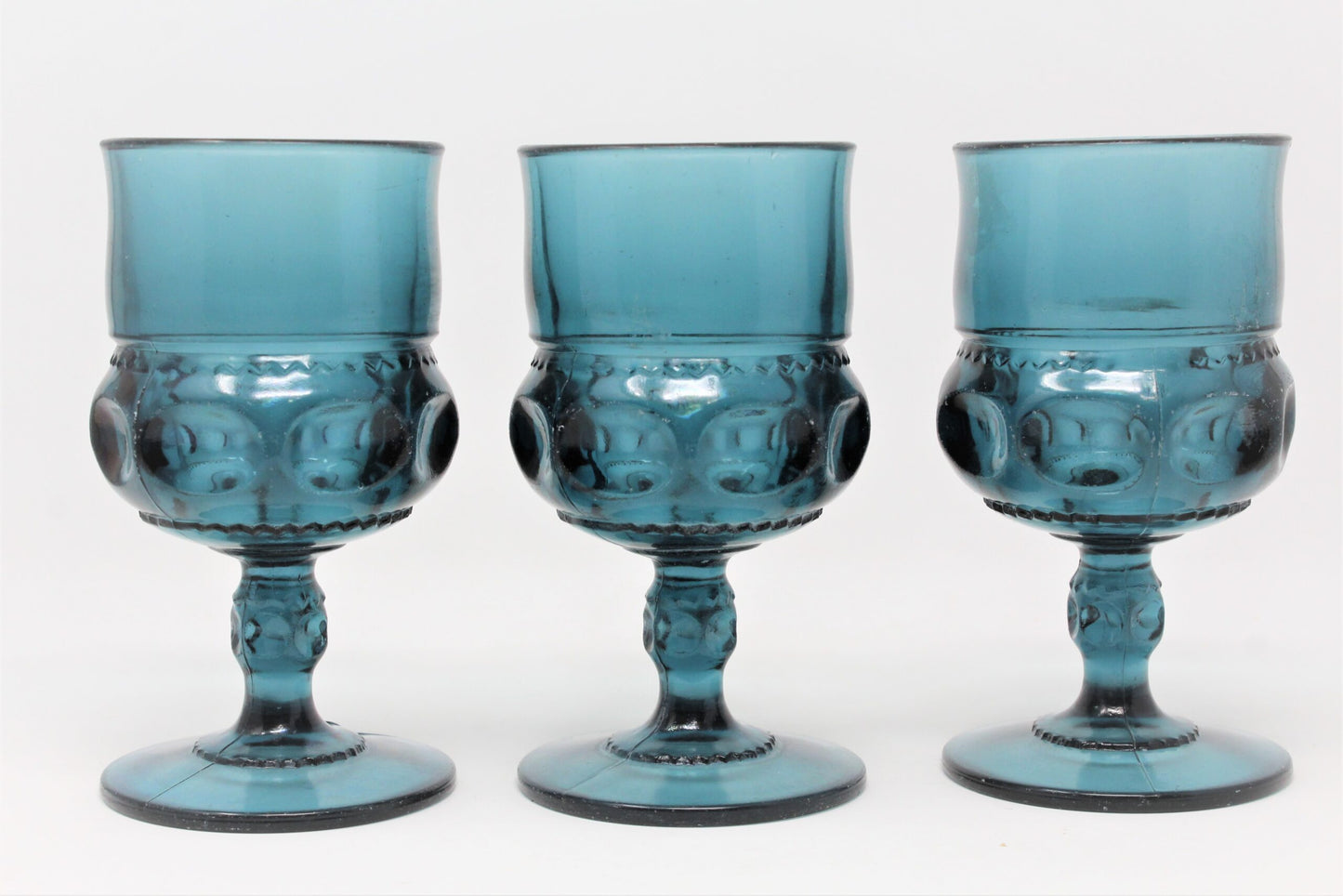 Water Goblets, Tiffin, King's Crown Blue, Set of 3, Vintage (Issues)