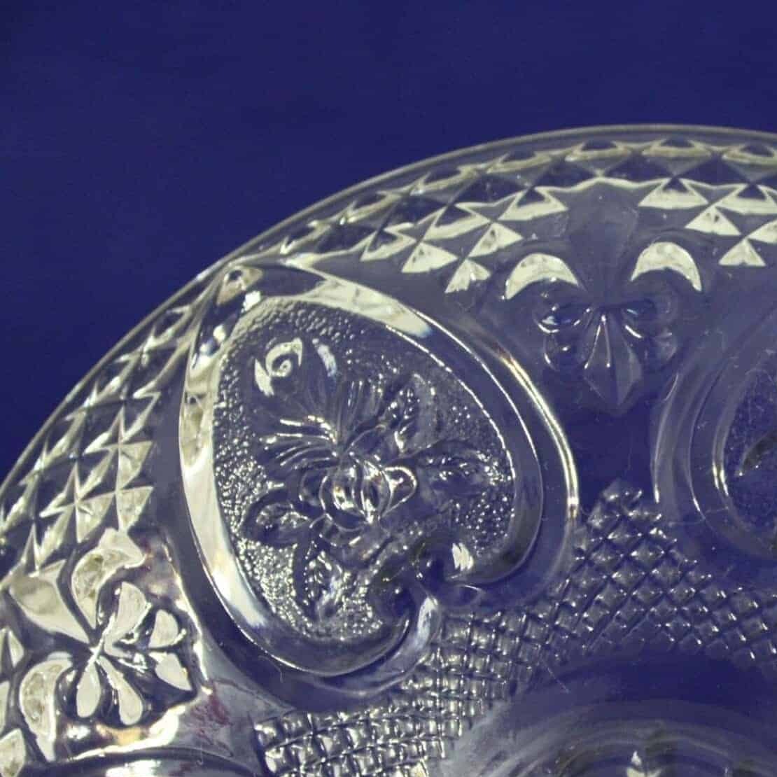 Bowl with Lid, KIG Embossed Hearts & Fleur De Lis, Glass, Vintage