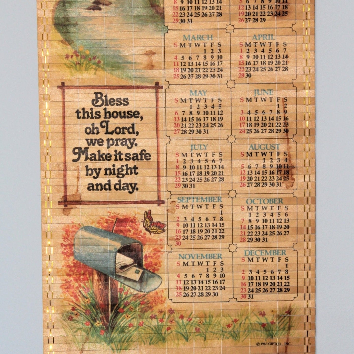 Bamboo Scroll, Giftco, Calendar 1984, 2-sided, Vintage