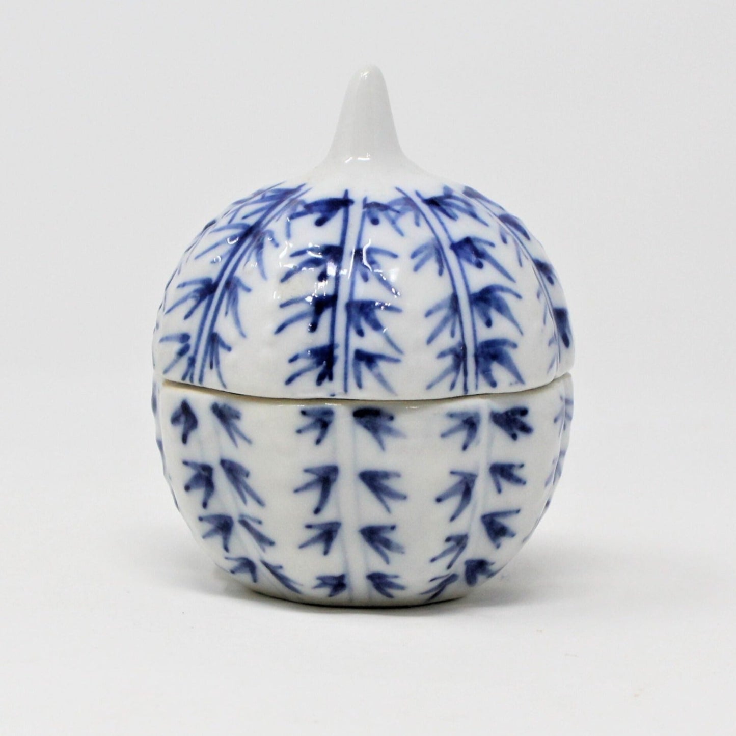 Trinket Box, Oriental Pumpkin, Blue & White, Miniature, Vintage