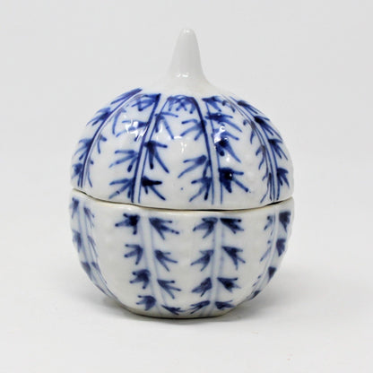 Trinket Box, Oriental Pumpkin, Blue & White, Miniature, Vintage