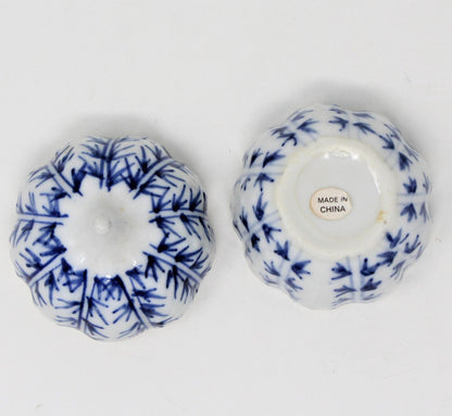 Trinket Box, Oriental Pumpkin, Blue & White, Miniature, Vintage