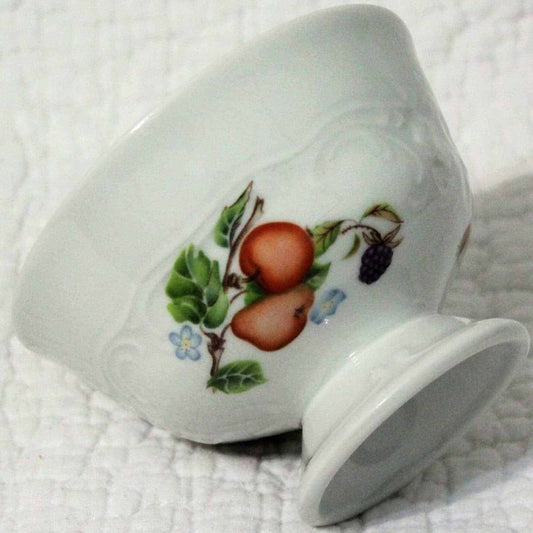 Teacup and Saucer, Royal Kent, Fruit Garland, Embossed Footed, Gold Rim, Set of 3, Poland, Vintage 1970s