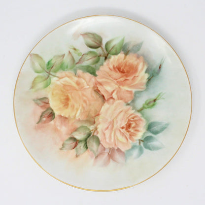 Decorative Plates, Hand Painted Roses, Set of Three, Vintage