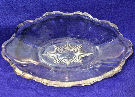 Relish Dish, Indiana Glass, Starburst Center, Number 125, Oval, Soda Fountain, Antique