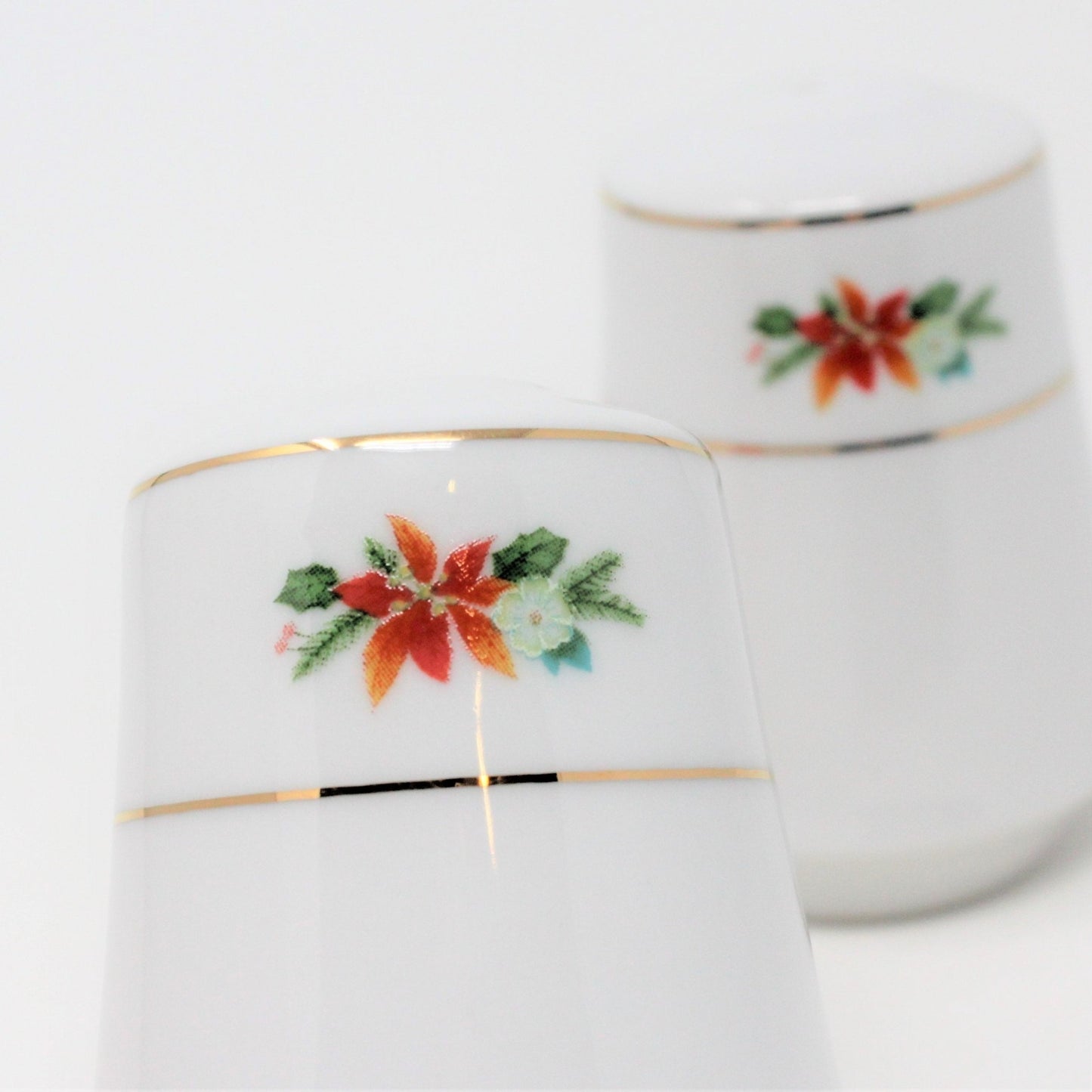 Salt and Pepper Shakers, Royal Norfolk, Poinsettia and Holly, RNF26 Porcelain, 2004