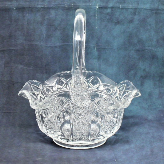 Basket, L.E. Smith Glass, Quintec 3185 Clear, Vintage, Depression Glass