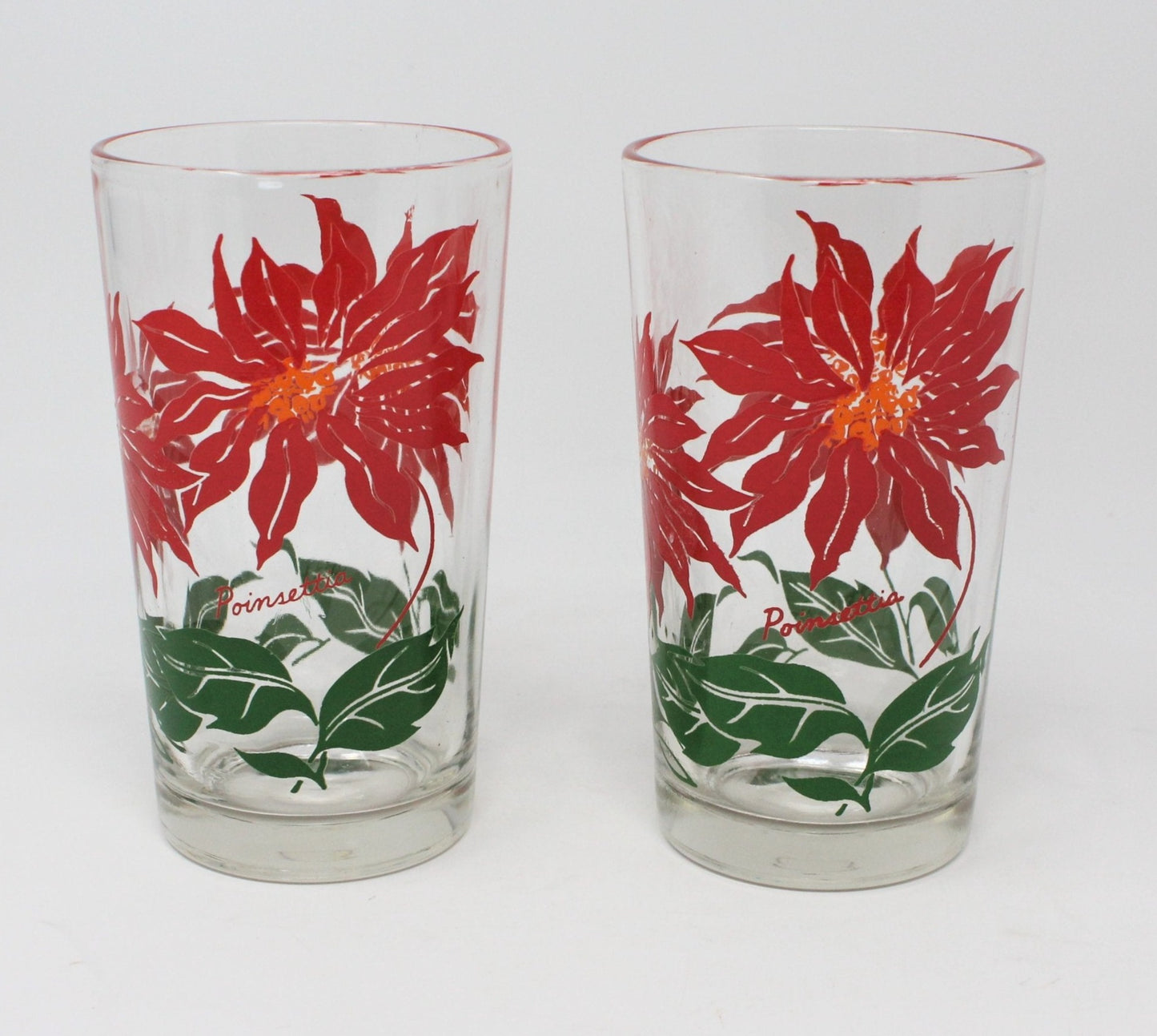 Glasses, Tumblers, Hazel Atlas, Christmas Poinsettia, Set of 2, Vintage