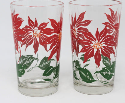 Glasses, Tumblers, Hazel Atlas, Christmas Poinsettia, Set of 2, Vintage