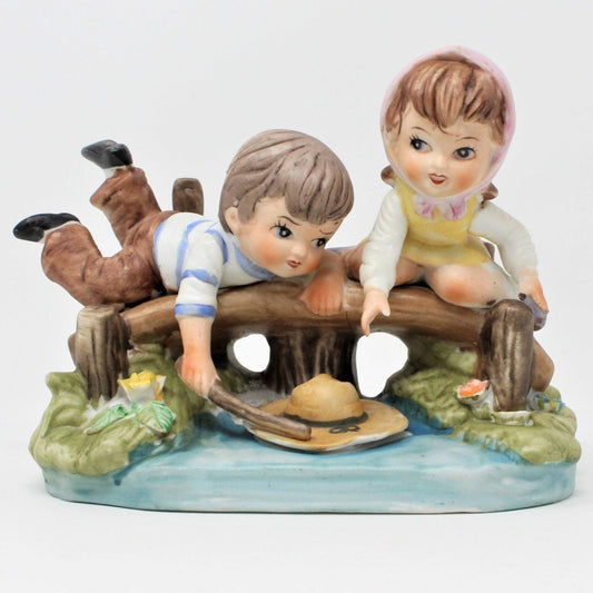 Vintage Figurine, Boy and Girl on Bridge, Hand Painted 