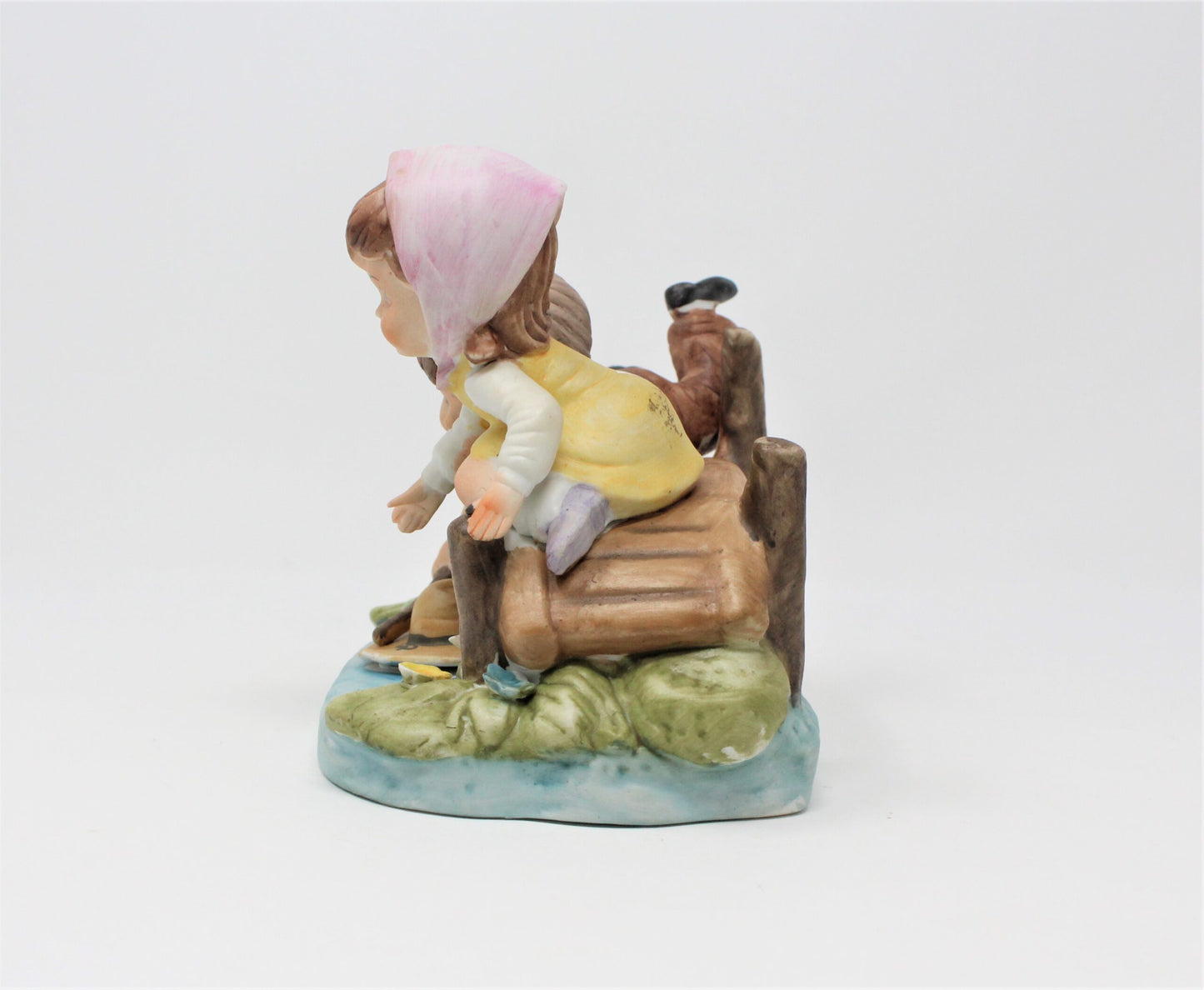 Figurine, ArtMark, Boy & Girl on Bridge with Hat, Hand Painted, Vintage