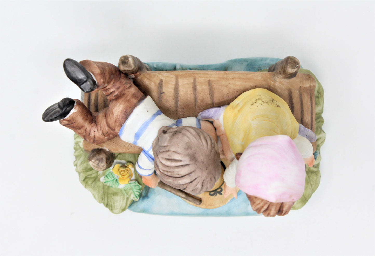 Figurine, ArtMark, Boy & Girl on Bridge with Hat, Hand Painted, Vintage