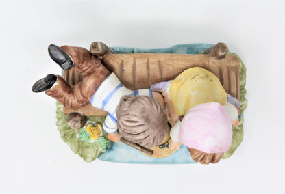 Figurine, ArtMark, Boy & Girl on Bridge with Hat, Hand Painted, Vintage