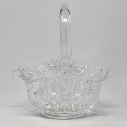 Basket, L.E. Smith Glass, Quintec 3185 Clear, Vintage, Depression Glass