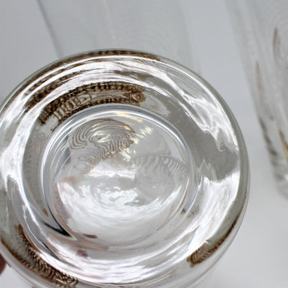 Glasses, Cocktail / Highball with Caddy / Carrier, Feathers White & Gold, Set of 8, Vintage