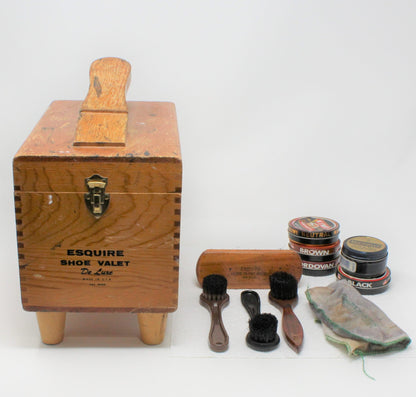 Shoe Valet, Esquire Shoe Shine Box & Accessories, Wood, Vintage