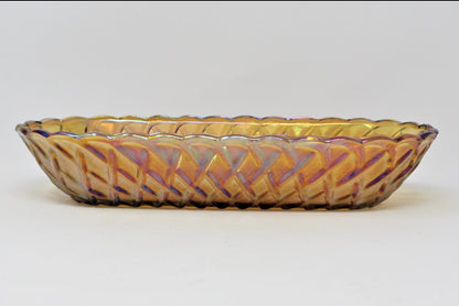 Celery Dish / Tray, Indiana Glass, Pretzel, Amber Carnival Iridescent, Vintage