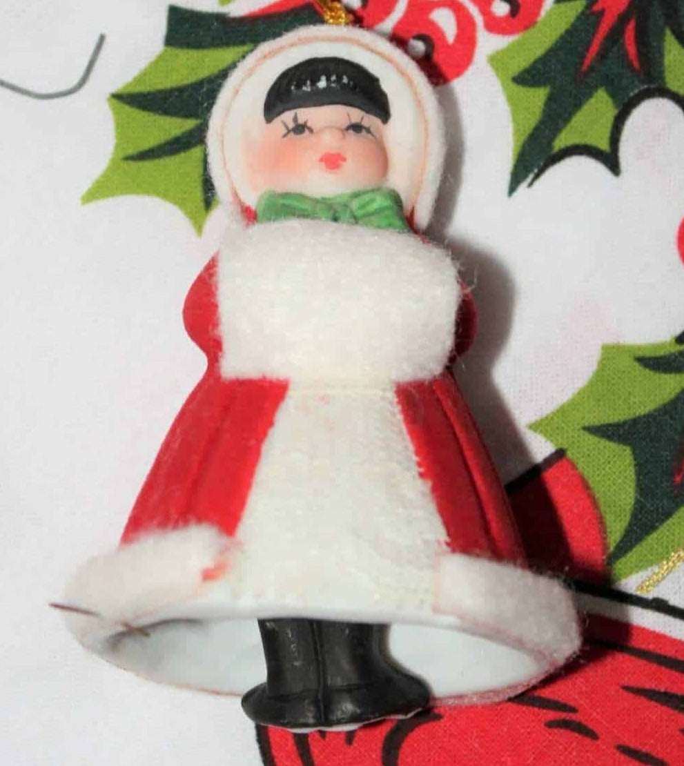 Ornaments, Jasco, Bell L'il Chimers Heirloom Dolls, Girl in Red Coat, Vintage