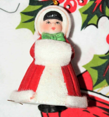 Ornaments, Jasco, Bell L'il Chimers Heirloom Dolls, Girl in Red Coat, Vintage