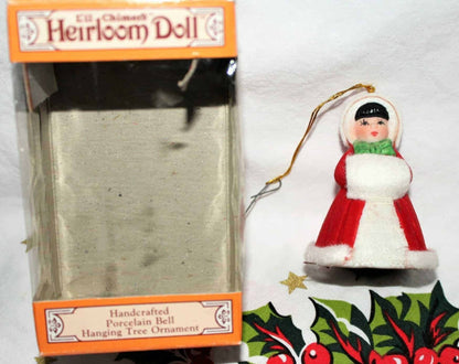 Ornaments, Jasco, Bell L'il Chimers Heirloom Dolls, Girl in Red Coat, Vintage