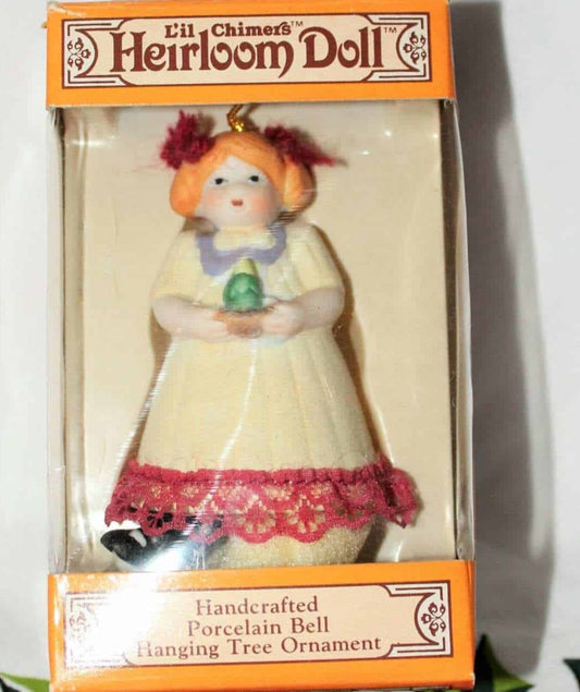 Ornaments, Jasco, Bell L'il Chimers Heirloom Dolls, Girl White Dress, Vintage