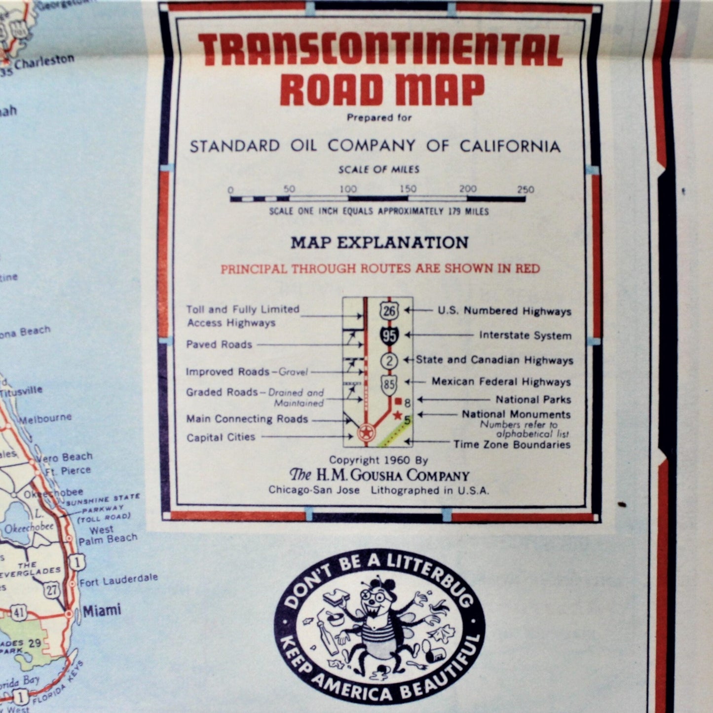 Road Map, Chevron Gousha Lithograph, Arizona, Vintage 1960