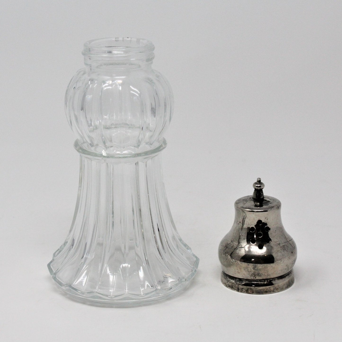 Shaker, Lady Primrose Powder, Glass and Silverplate, Empty, Vintage