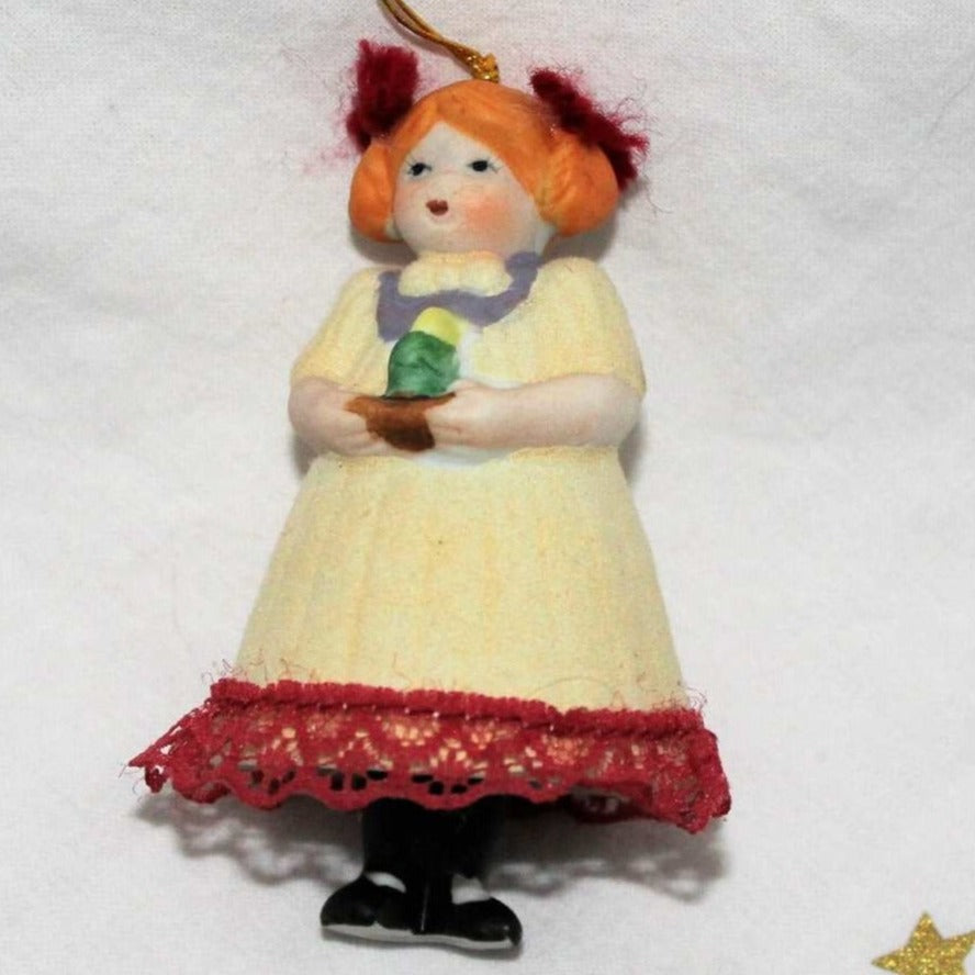 Ornaments, Jasco, Bell L'il Chimers Heirloom Dolls, Girl White Dress, Vintage