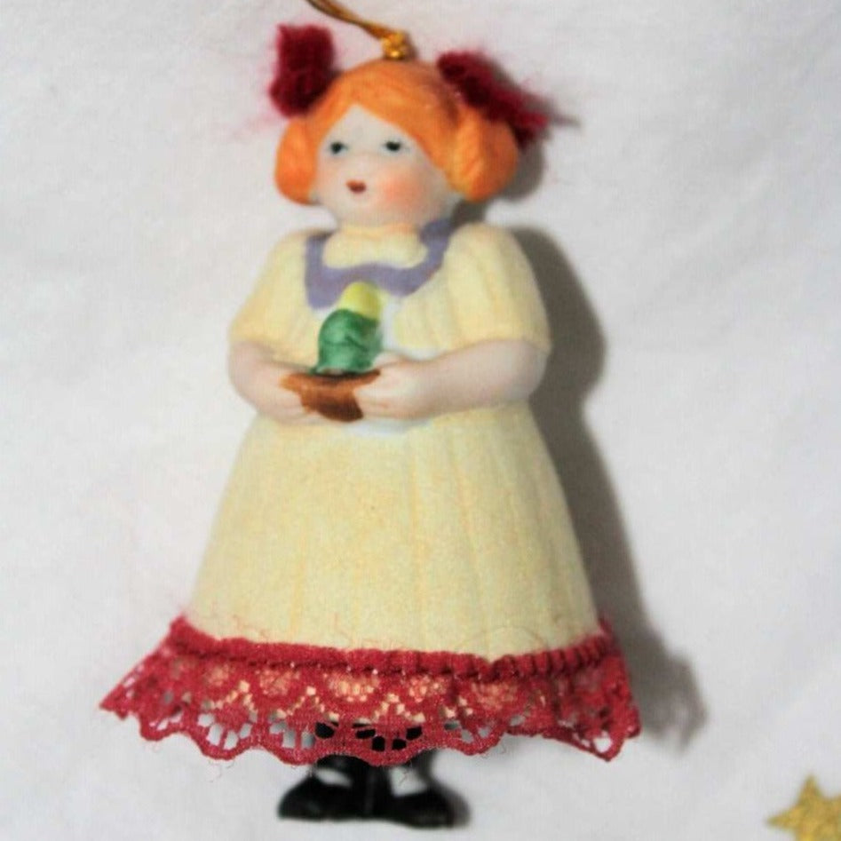 Ornaments, Jasco, Bell L'il Chimers Heirloom Dolls, Girl White Dress, Vintage