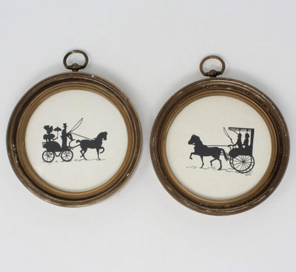 Silhouettes, Horse Drawn Carriage Prints, Set of 2, Framed, Vintage, SOLD