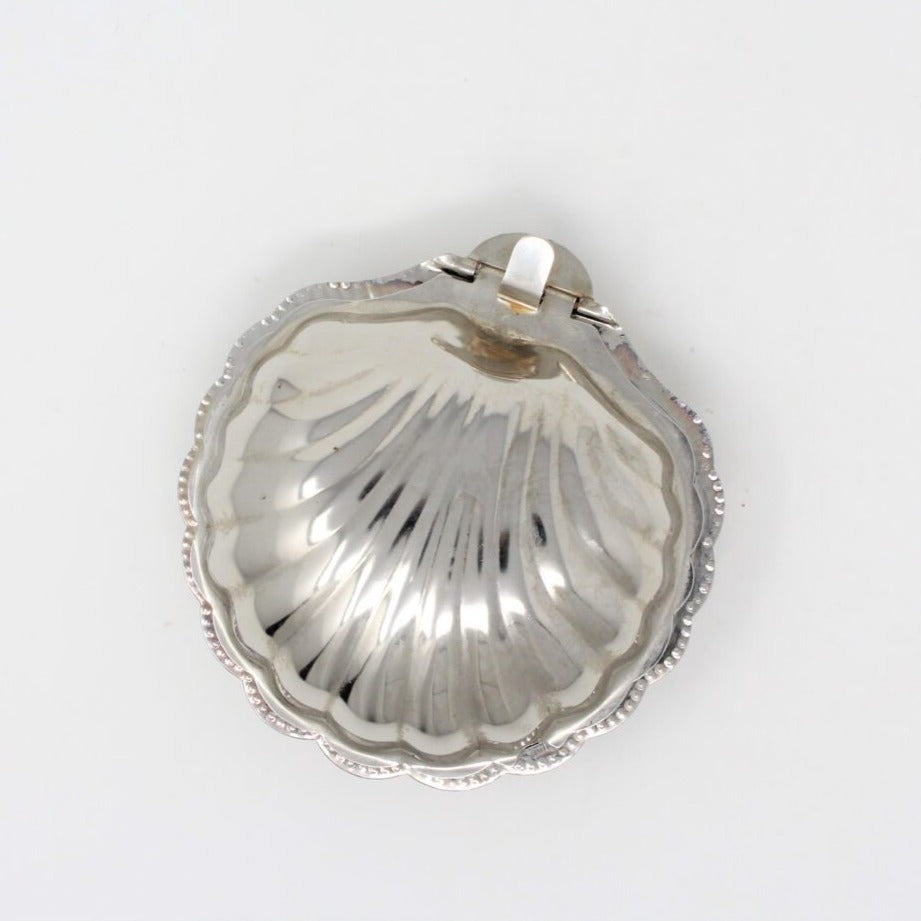 Condiment Dish, Shell Shaped Silverplate, Hinged, Vintage