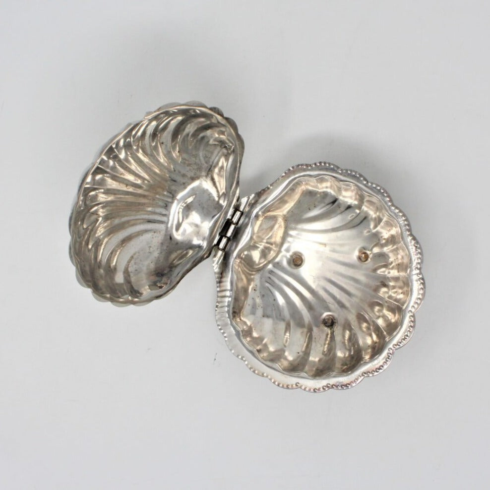 Condiment Dish, Shell Shaped Silverplate, Hinged, Vintage