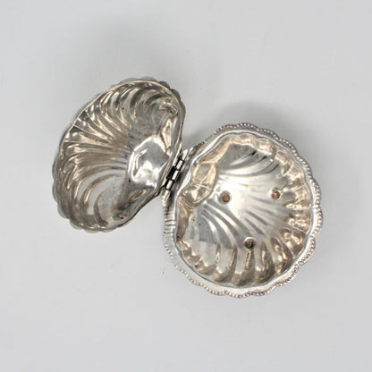 Condiment Dish, Shell Shaped Silverplate, Hinged, Vintage