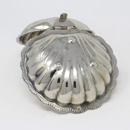 Condiment Dish, Shell Shaped Silverplate, Hinged, Vintage